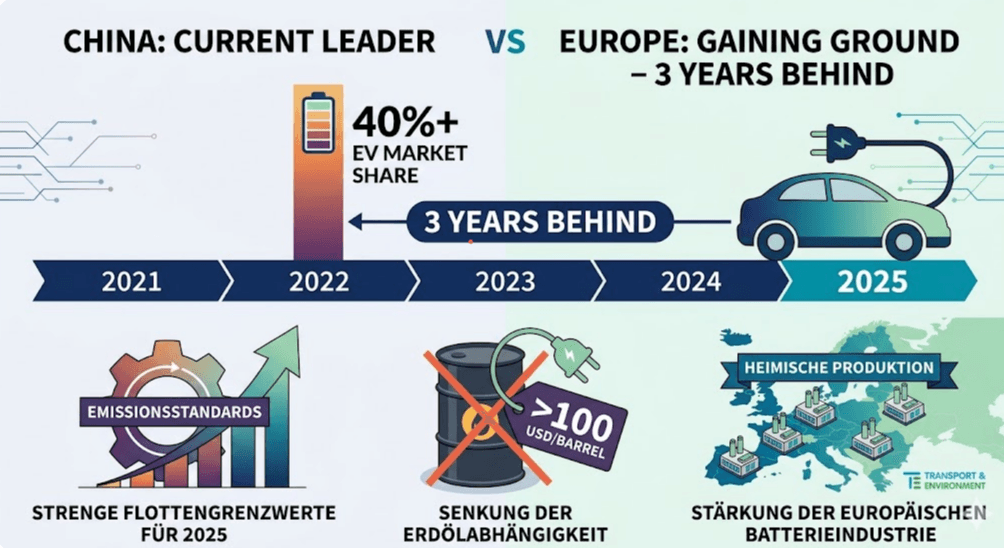 Europa bei E-Autos nur drei Jahre hinter China