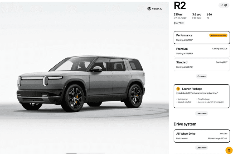 Rivian R2: Online-Konfigurator startet mit Kampfpreisen